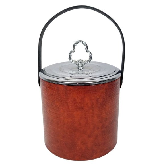 Vintage 1960s Irvinware Ice Bucket Faux Alligator Cocktail Bar Ware Brown MCM - Picture 1 of 11